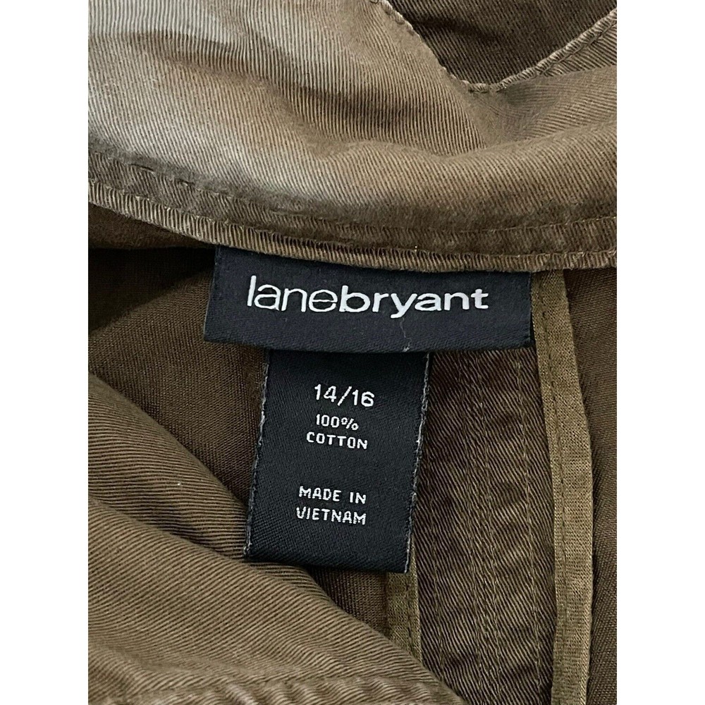 Lane Bryant Women 14/16 Military Safari Jacket Brown Zip Up Roll Tab Sleeves - Picture 3 of 9